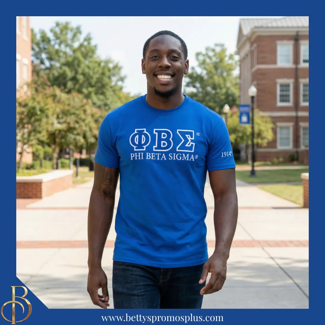 Phi Beta Sigma ΦΒΣ Luxury Embroidered T-Shirt with 1914 Sleeve-Phi Beta Sigma Paraphernalia-Phi Beta Sigma T-Shirts-Betty's Promos Plus