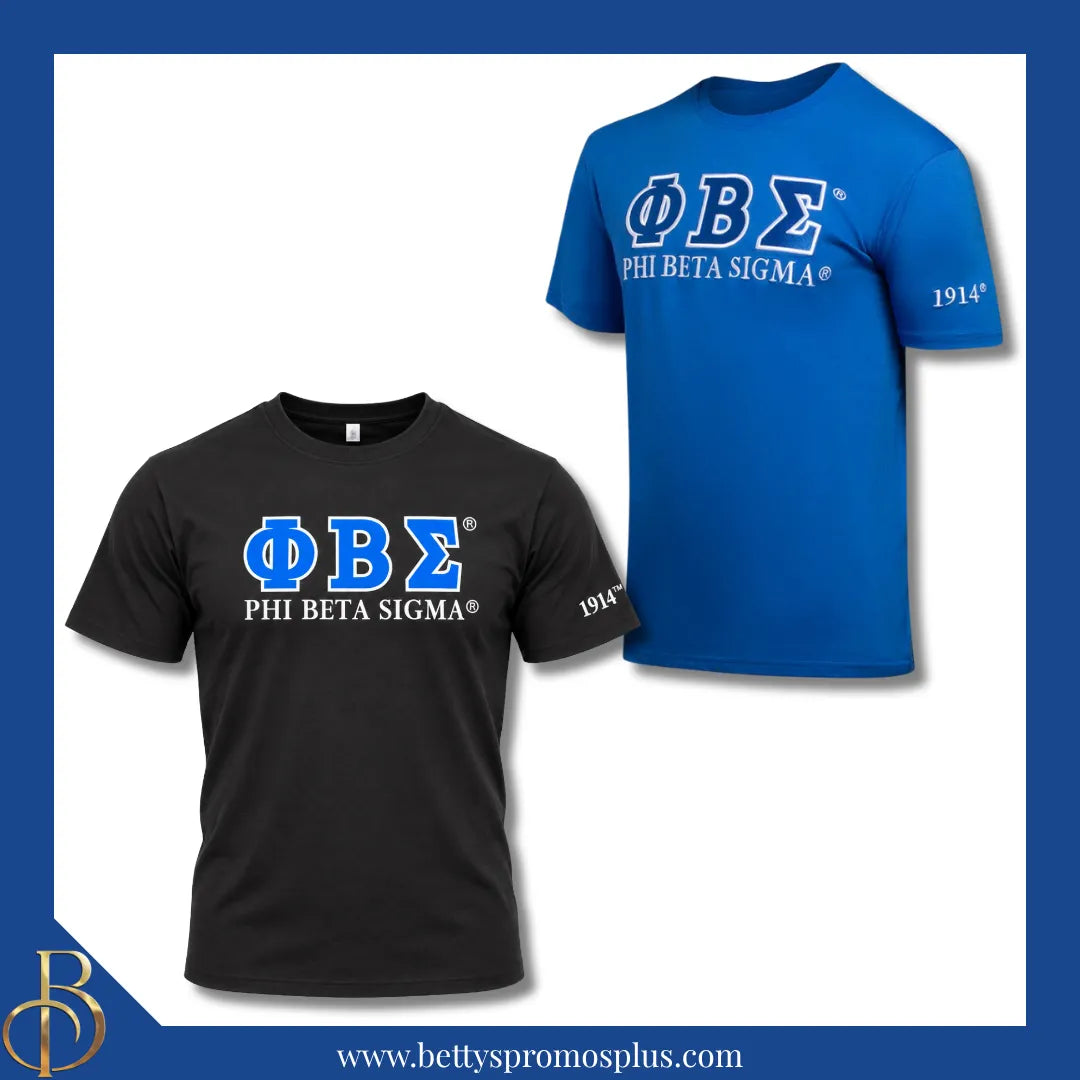 Phi Beta Sigma ΦΒΣ Luxury Embroidered T-Shirt with 1914 Sleeve-Phi Beta Sigma Paraphernalia-Phi Beta Sigma T-Shirts-Betty's Promos Plus