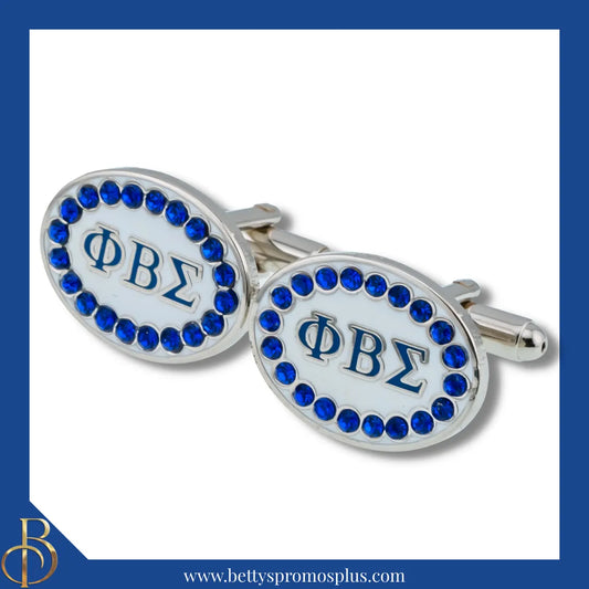 Phi Beta Sigma ΦΒΣ Oval Stone Cufflinks-White-Phi Beta Sigma Paraphernalia-Phi Beta Sigma Cuff Links-Betty's Promos Plus
