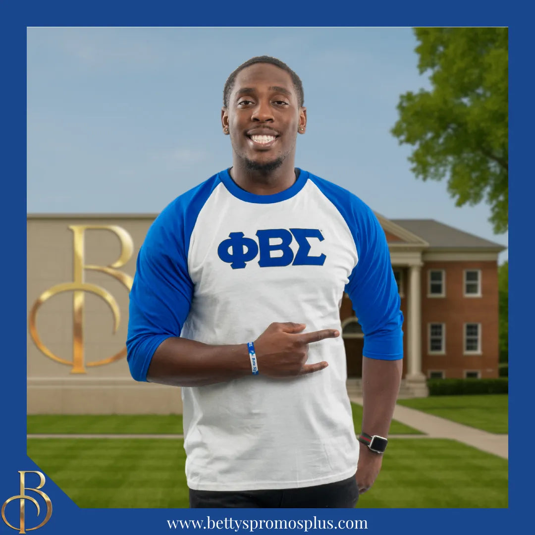 Phi Beta Sigma ΦΒΣ Raglan Sleeve Screen Printed T-Shirt-Phi Beta Sigma Paraphernalia-Phi Beta Sigma T-Shirts-Betty's Promos Plus