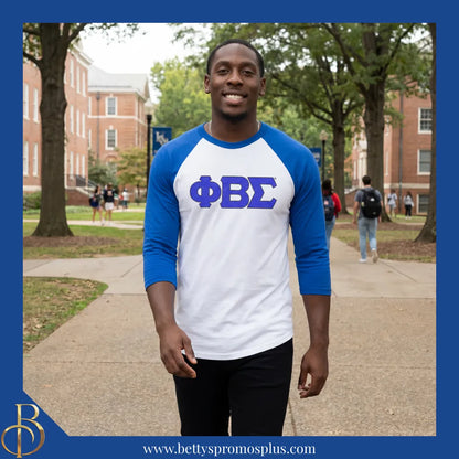 Phi Beta Sigma ΦΒΣ Raglan Sleeve Screen Printed T-Shirt-Phi Beta Sigma Paraphernalia-Phi Beta Sigma T-Shirts-Betty's Promos Plus