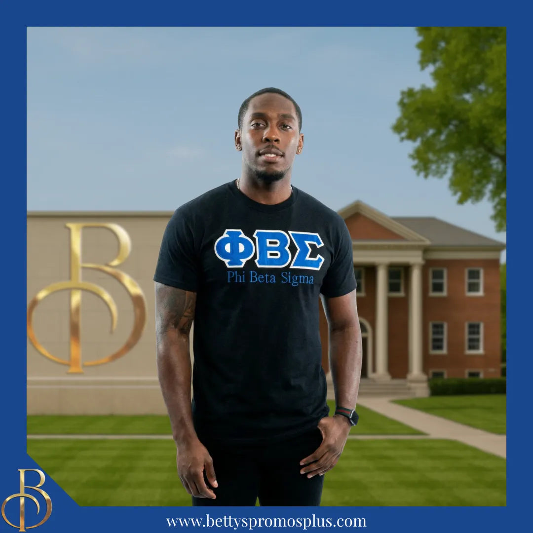 Phi Beta Sigma ΦΒΣ Script Double Stitched Appliqué Embroidered Line T-Shirt-Phi Beta Sigma Paraphernalia-Phi Beta Sigma T-Shirts-Betty's Promos Plus