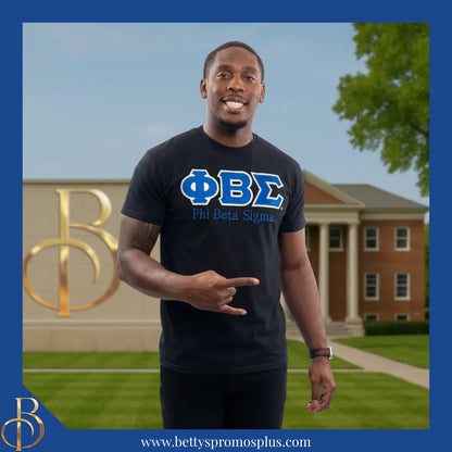 Phi Beta Sigma ΦΒΣ Script Double Stitched Appliqué Embroidered Line T-Shirt-Phi Beta Sigma Paraphernalia-Phi Beta Sigma T-Shirts-Betty's Promos Plus