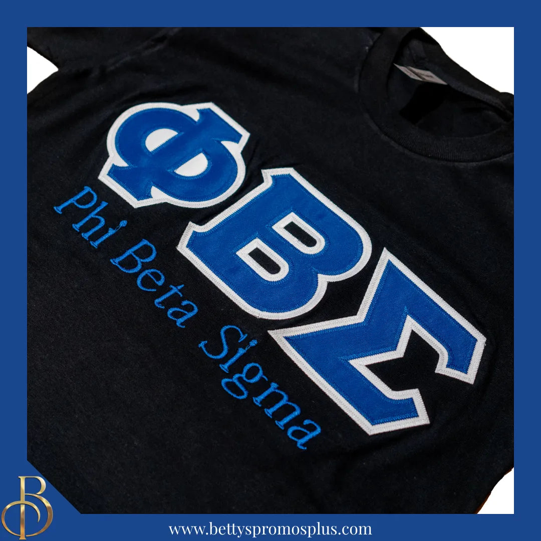 Phi Beta Sigma ΦΒΣ Script Double Stitched Appliqué Embroidered Line T-Shirt-Phi Beta Sigma Paraphernalia-Phi Beta Sigma T-Shirts-Betty's Promos Plus