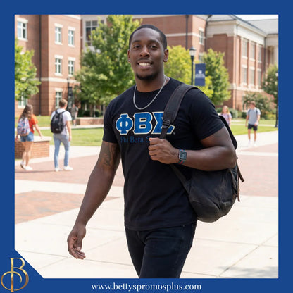 Phi Beta Sigma ΦΒΣ Script Double Stitched Appliqué Embroidered Line T-Shirt-Phi Beta Sigma Paraphernalia-Phi Beta Sigma T-Shirts-Betty's Promos Plus