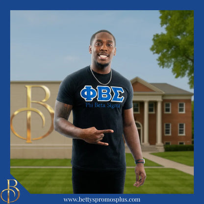 Phi Beta Sigma ΦΒΣ Script Double Stitched Appliqué Embroidered Line T-Shirt-Phi Beta Sigma Paraphernalia-Phi Beta Sigma T-Shirts-Betty's Promos Plus