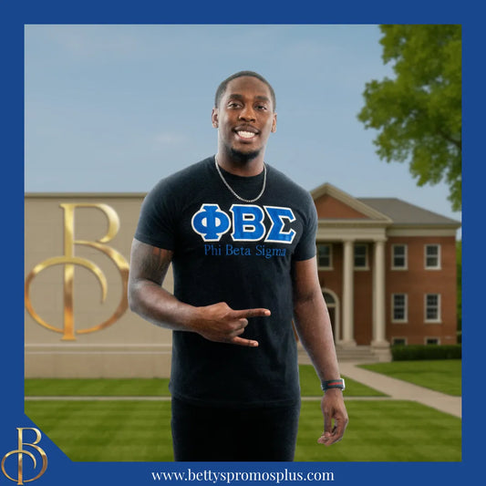 Phi Beta Sigma ΦΒΣ Script Double Stitched Appliqué Embroidered Line T-Shirt-Phi Beta Sigma Paraphernalia-Phi Beta Sigma T-Shirts-Betty's Promos Plus