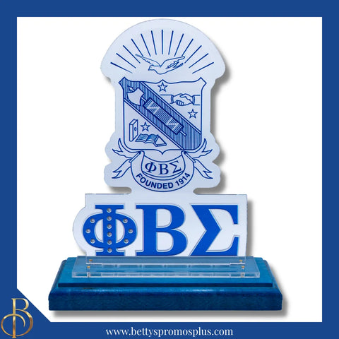 Phi Beta Sigma ΦΒΣ Shield Desk Ornament Plaque-Blue Base-Phi Beta Sigma Paraphernalia-Phi Beta Sigma Desk Ornament-Betty's Promos Plus