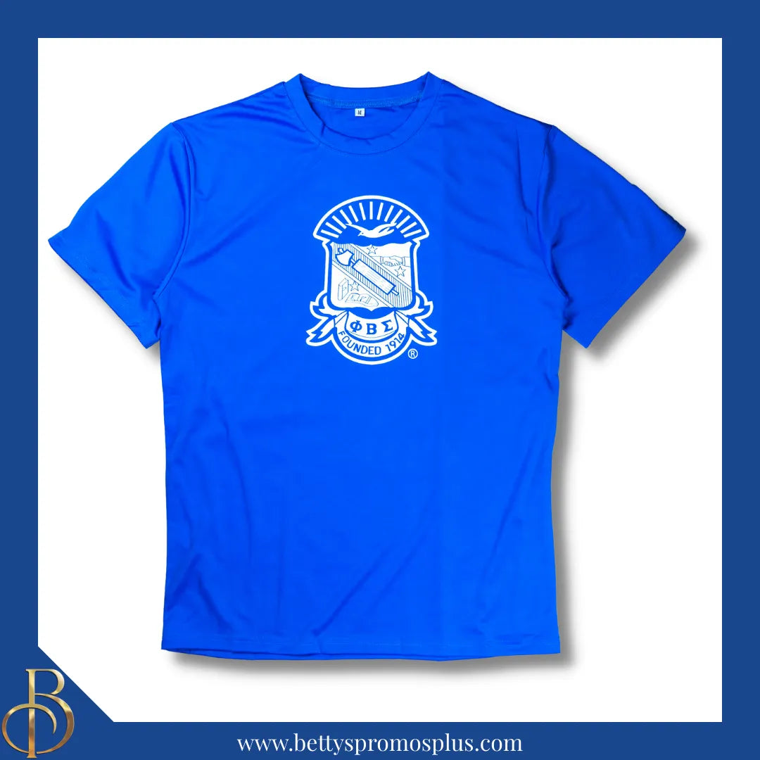 Phi Beta Sigma ΦΒΣ Shield Performance Moisture Wicking Screen Printed Workout T-Shirt-Blue-Medium-Phi Beta Sigma Paraphernalia-Phi Beta Sigma T-Shirts-Betty's Promos Plus