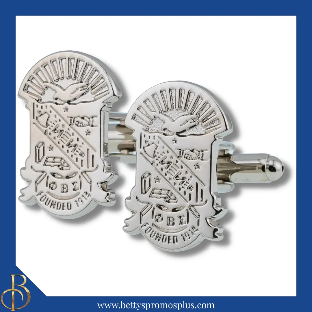 Phi Beta Sigma ΦΒΣ Shield Sandblasted Cuff Links-Silver-Phi Beta Sigma Paraphernalia-Phi Beta Sigma Cuff Links-Betty's Promos Plus