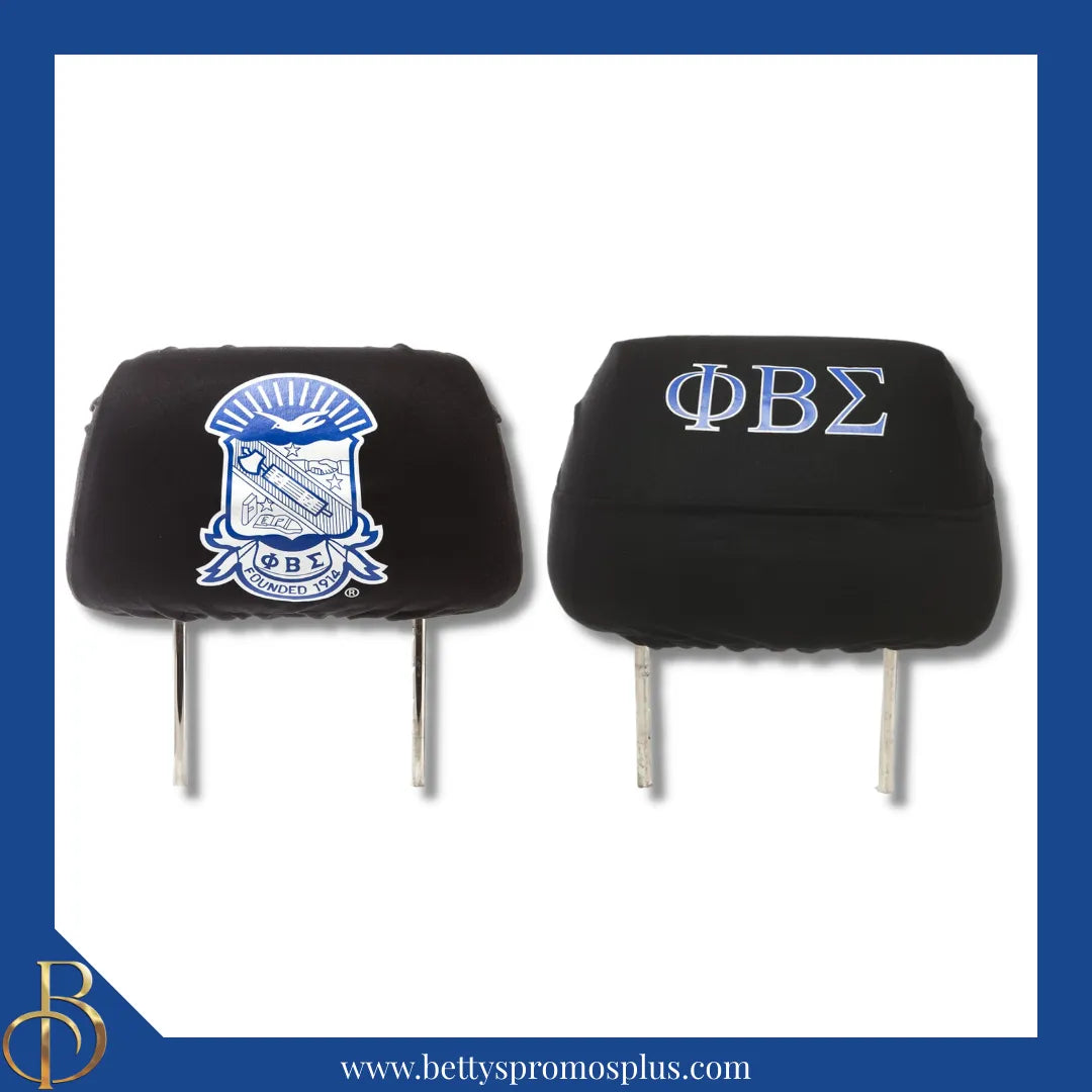 Phi Beta Sigma ΦΒΣ Shield with Greek Letters Car Seat Headrest Cover-Single Headrest-Black-Phi Beta Sigma Paraphernalia-Phi Beta Sigma Headrest Cover-Betty's Promos Plus