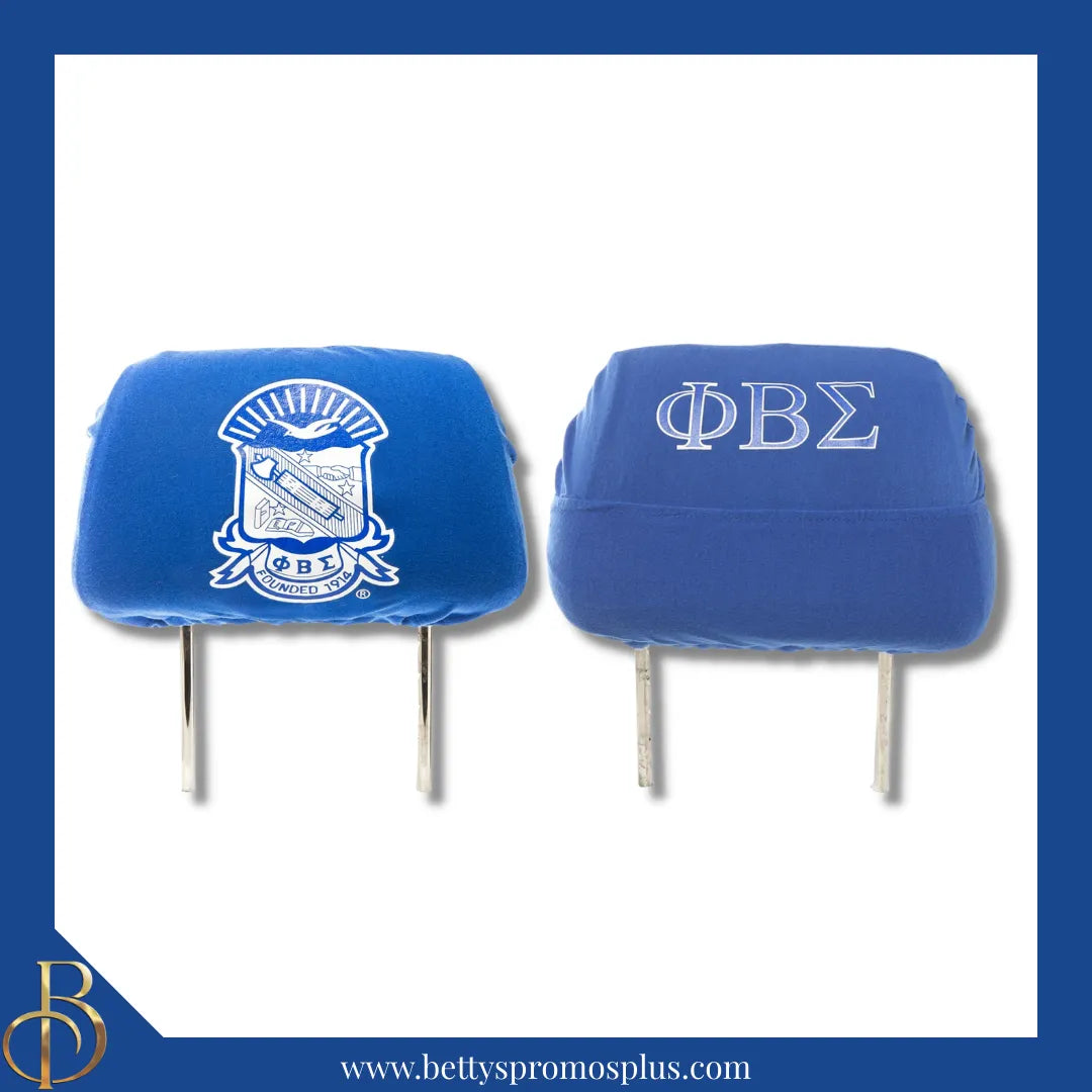 Phi Beta Sigma ΦΒΣ Shield with Greek Letters Car Seat Headrest Cover-Single Headrest-Blue-Phi Beta Sigma Paraphernalia-Phi Beta Sigma Headrest Cover-Betty's Promos Plus