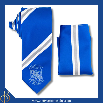 Phi Beta Sigma ΦΒΣ Tie and Pocket Square Combo-Blue-Small White Stripes & Small Silver Stripe-Phi Beta Sigma Paraphernalia-Phi Beta Sigma Tie Set-Betty's Promos Plus