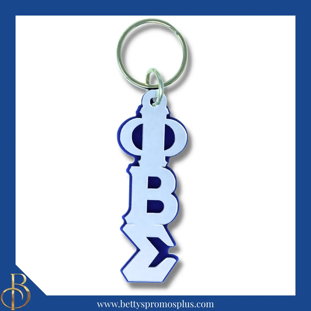 Phi Beta Sigma ΦΒΣ Vertical Greek Letters Acrylic Keychain-Silver Mirror-Large-Phi Beta Sigma Paraphernalia-Phi Beta Sigma Keychain-Betty's Promos Plus