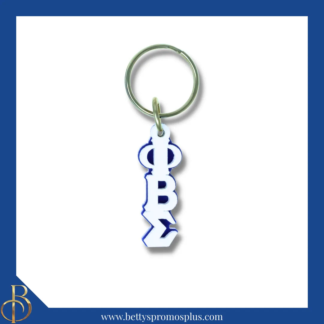 Phi Beta Sigma ΦΒΣ Vertical Greek Letters Acrylic Keychain-White Opaque-Large-Phi Beta Sigma Paraphernalia-Phi Beta Sigma Keychain-Betty's Promos Plus