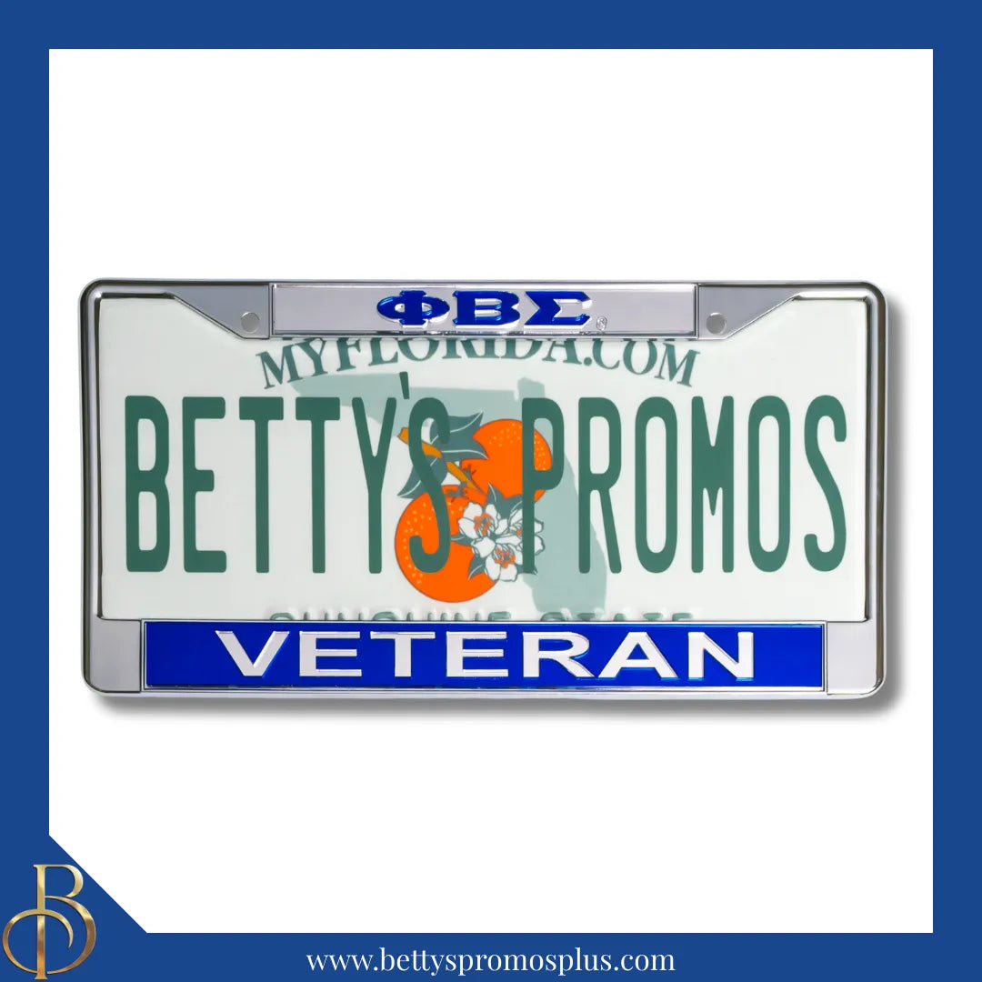 Phi Beta Sigma ΦΒΣ Veteran Chrome Laser Engraved Mirrored Acrylic Auto Tag License Plate Frame-Blue Bottom-Phi Beta Sigma Paraphernalia-Phi Beta Sigma Auto Tag Frame-Betty's Promos Plus