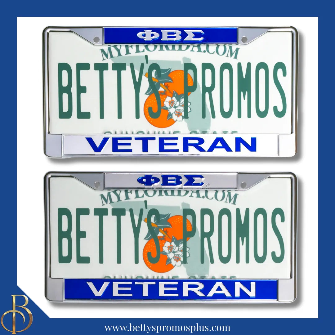 Phi Beta Sigma ΦΒΣ Veteran Chrome Laser Engraved Mirrored Acrylic Auto Tag License Plate Frame-Phi Beta Sigma Paraphernalia-Phi Beta Sigma Auto Tag Frame-Betty's Promos Plus