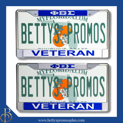 Phi Beta Sigma ΦΒΣ Veteran Chrome Laser Engraved Mirrored Acrylic Auto Tag License Plate Frame-Phi Beta Sigma Paraphernalia-Phi Beta Sigma Auto Tag Frame-Betty's Promos Plus