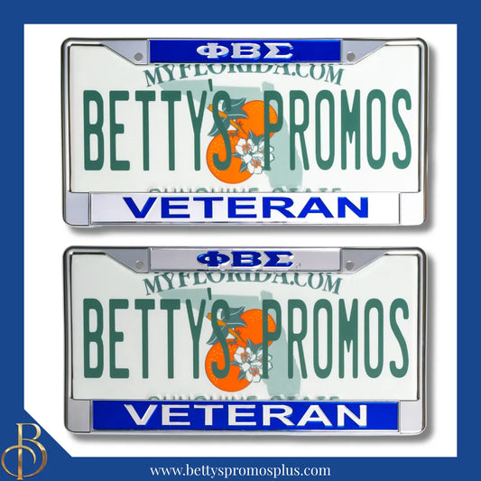 Phi Beta Sigma ΦΒΣ Veteran Chrome Laser Engraved Mirrored Acrylic Auto Tag License Plate Frame-Phi Beta Sigma Paraphernalia-Phi Beta Sigma Auto Tag Frame-Betty's Promos Plus
