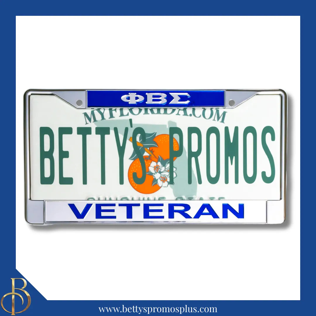Phi Beta Sigma ΦΒΣ Veteran Chrome Laser Engraved Mirrored Acrylic Auto Tag License Plate Frame-Silver Bottom-Phi Beta Sigma Paraphernalia-Phi Beta Sigma Auto Tag Frame-Betty's Promos Plus