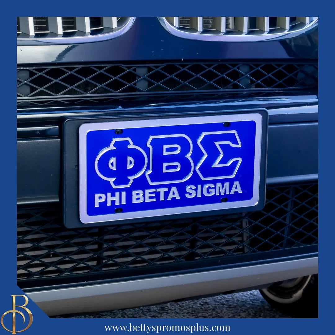 Phi Beta Sigma ΦΒΣ with Phi Beta Sigma Laser Engraved Mirrored Acrylic Auto Tag License Plate-Phi Beta Sigma Paraphernalia-Phi Beta Sigma Auto Tag-Betty's Promos Plus