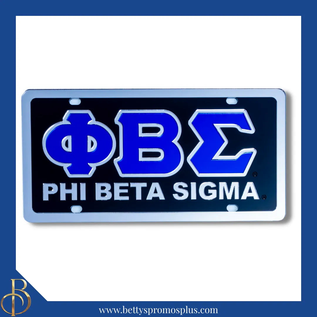 Phi Beta Sigma ΦΒΣ with Phi Beta Sigma Laser Engraved Mirrored Acrylic Auto Tag License Plate-Phi Beta Sigma Paraphernalia-Phi Beta Sigma Auto Tag-Betty's Promos Plus