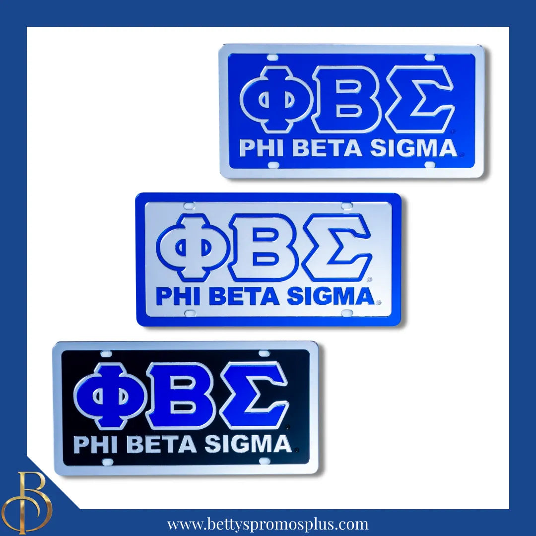 Phi Beta Sigma ΦΒΣ with Phi Beta Sigma Laser Engraved Mirrored Acrylic Auto Tag License Plate-Phi Beta Sigma Paraphernalia-Phi Beta Sigma Auto Tag-Betty's Promos Plus