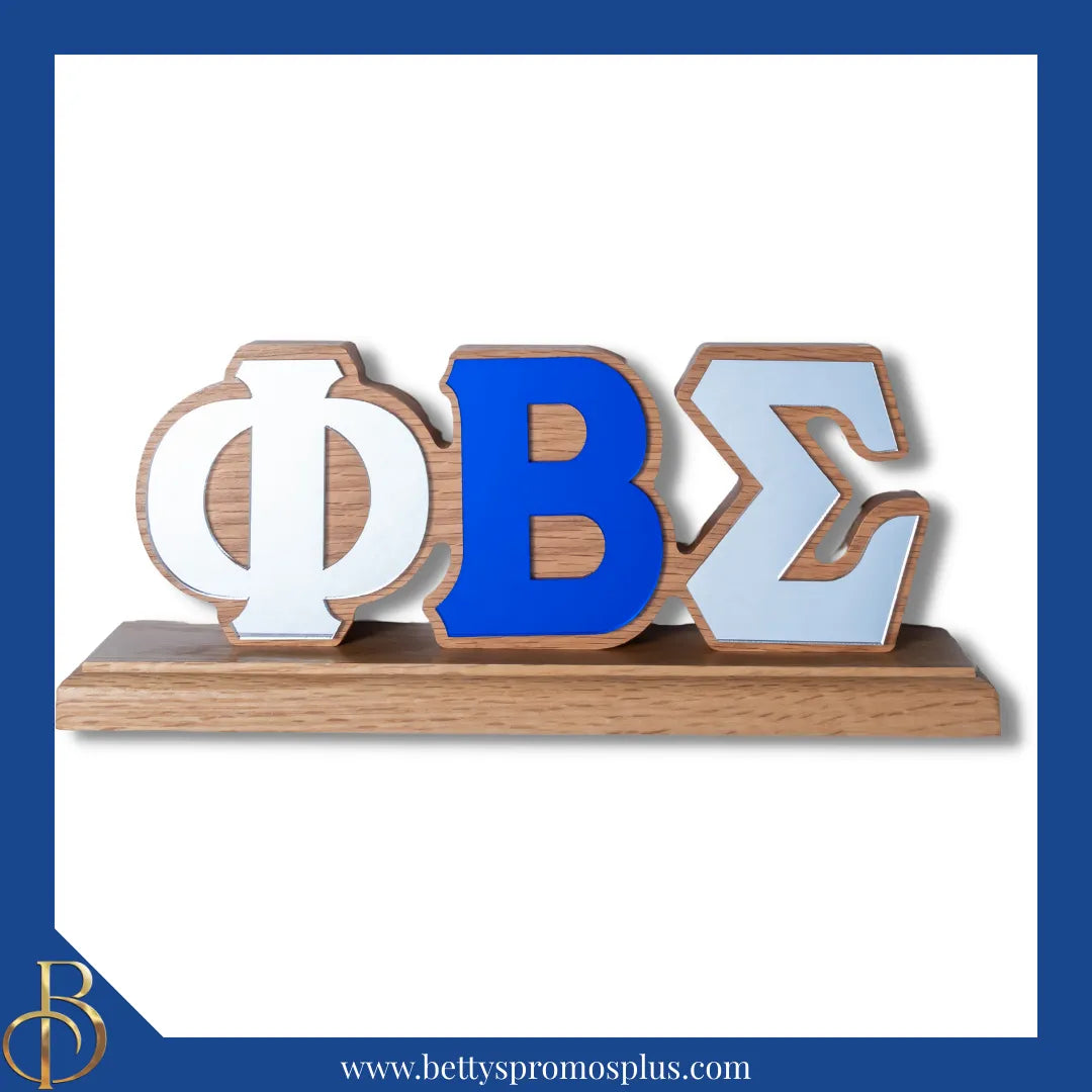 Phi Beta Sigma ΦΒΣ Wooden Desk Ornament with Mirrored Letters-Blue-Phi Beta Sigma Paraphernalia-Phi Beta Sigma Office Supplies-Betty's Promos Plus