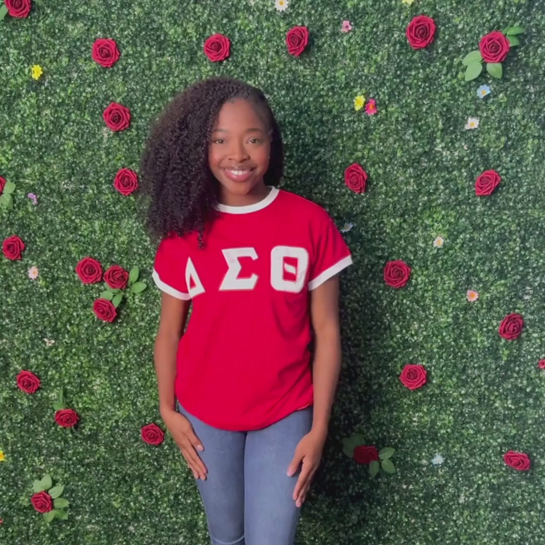 Delta Sigma Theta ΔΣΘ Embroidered Ringer T-Shirt