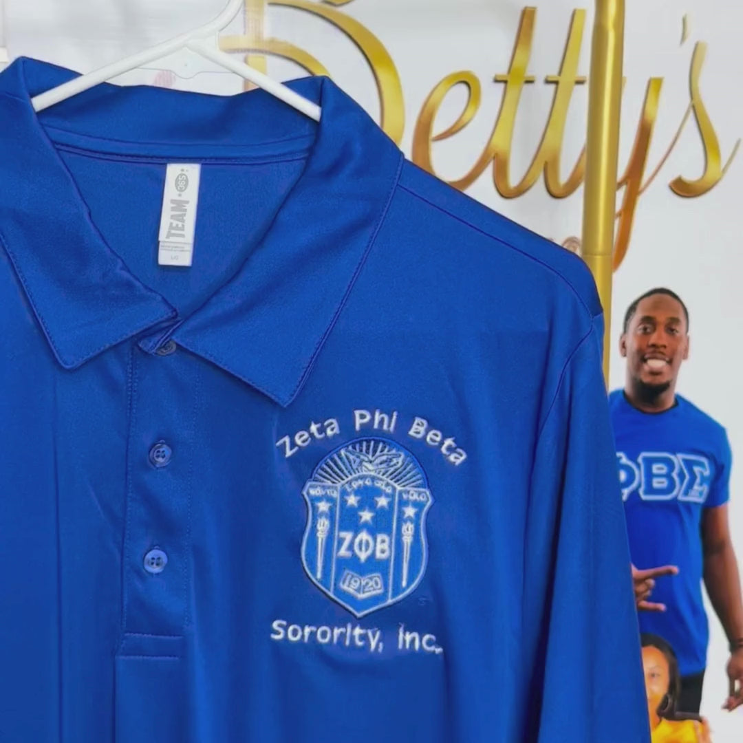 Zeta Phi Beta ΖΦΒ Shield Polo Golf Shirt, Pique & Dry Fit Available