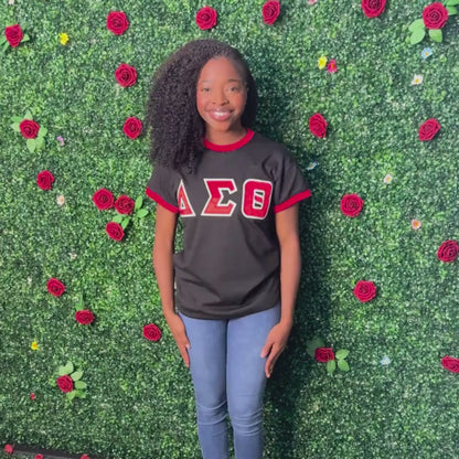 Delta Sigma Theta ΔΣΘ Embroidered Ringer T-Shirt