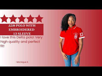 Delta Sigma Theta ΔΣΘ Polo Shirt Embroidered with Shield and 13 Sleeve