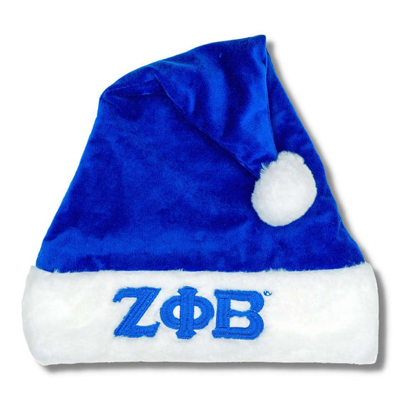 Zeta Phi Beta ΖΦΒ Embroidered Greek Letters Deluxe Santa HatBlue-Standard - 25