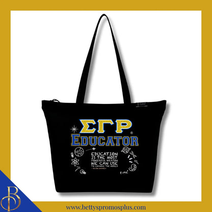 Sigma Gamma Rho Educator Screen Printed Tote Bag-Black-Sigma Gamma Rho Paraphernalia-Sigma Gamma Rho Tote Bags-Betty's Promos Plus