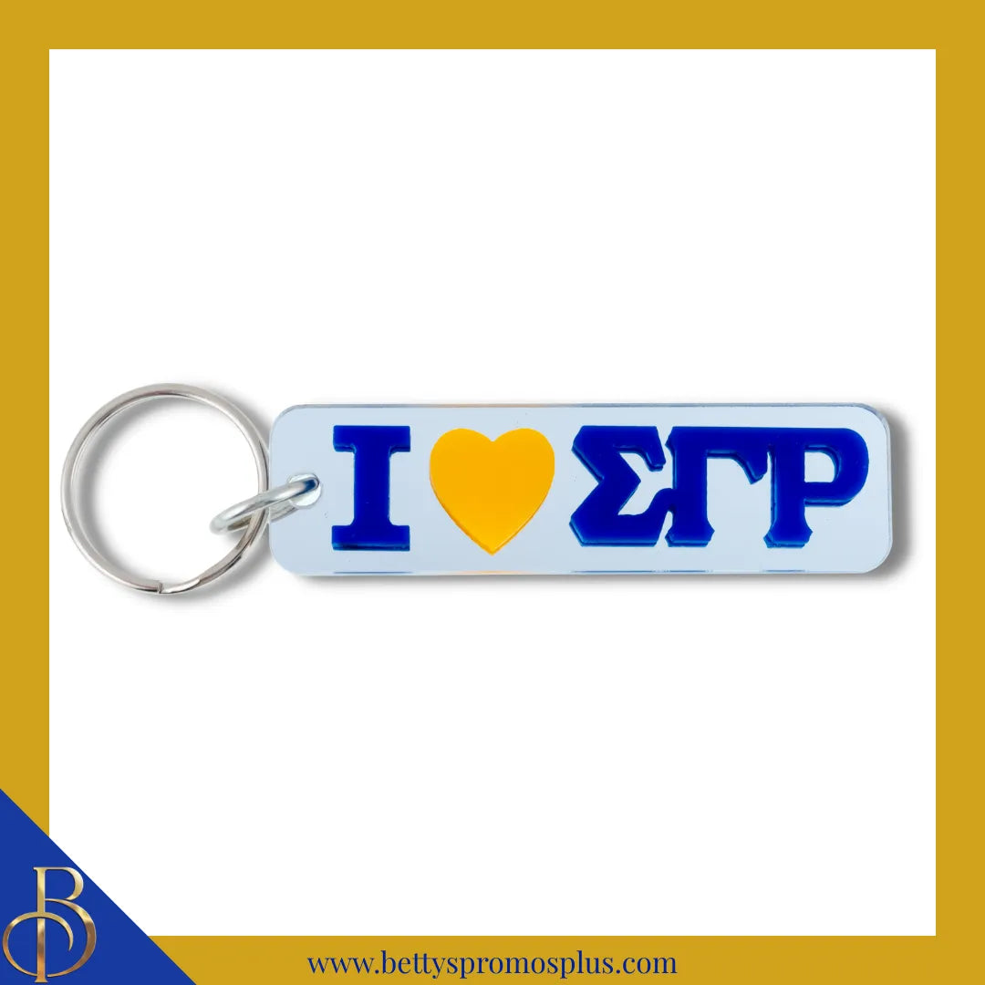 Sigma Gamma Rho I Love ΣΓΡ Rectangular Acrylic Mirrored Keychain-Sigma Gamma Rho Paraphernalia-Sigma Gamma Rho Keychain-Betty's Promos Plus