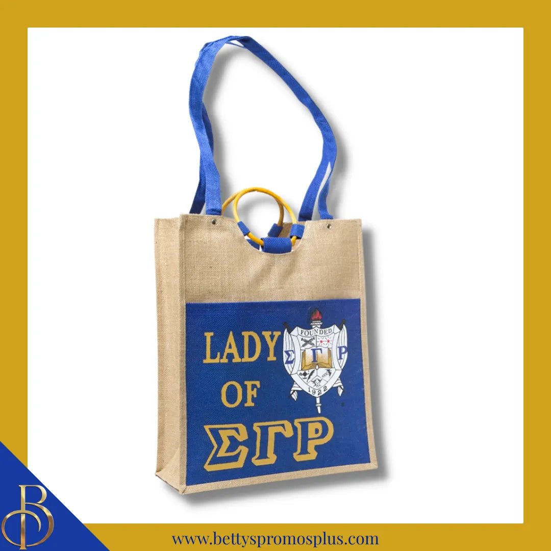 Sigma Gamma Rho Lady of ΣΓΡ Sorority Jute Bag-Blue-Large-Sigma Gamma Rho Paraphernalia-Sigma Gamma Rho Purses-Betty's Promos Plus