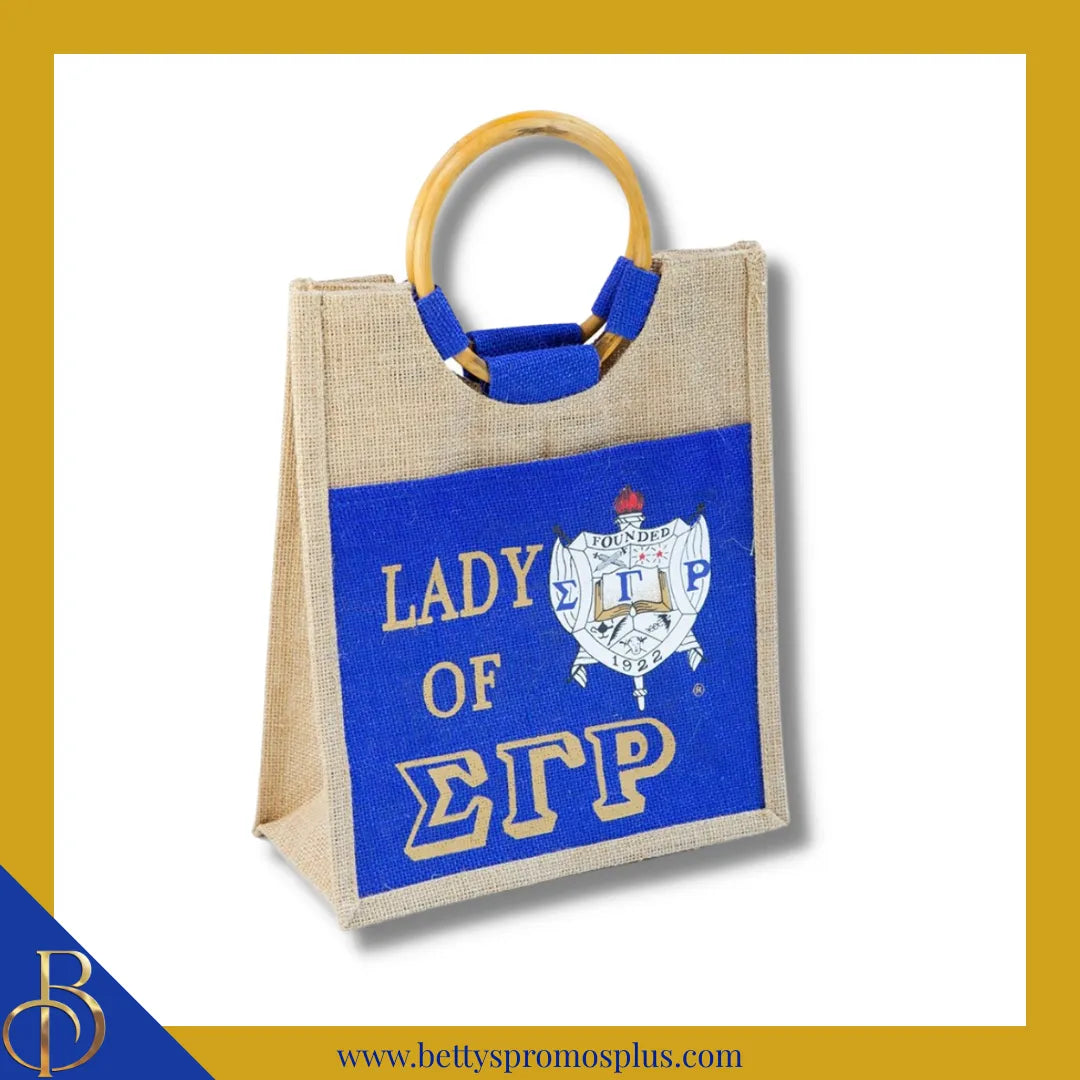 Sigma Gamma Rho Lady of ΣΓΡ Sorority Jute Bag-Blue-Small-Sigma Gamma Rho Paraphernalia-Sigma Gamma Rho Purses-Betty's Promos Plus