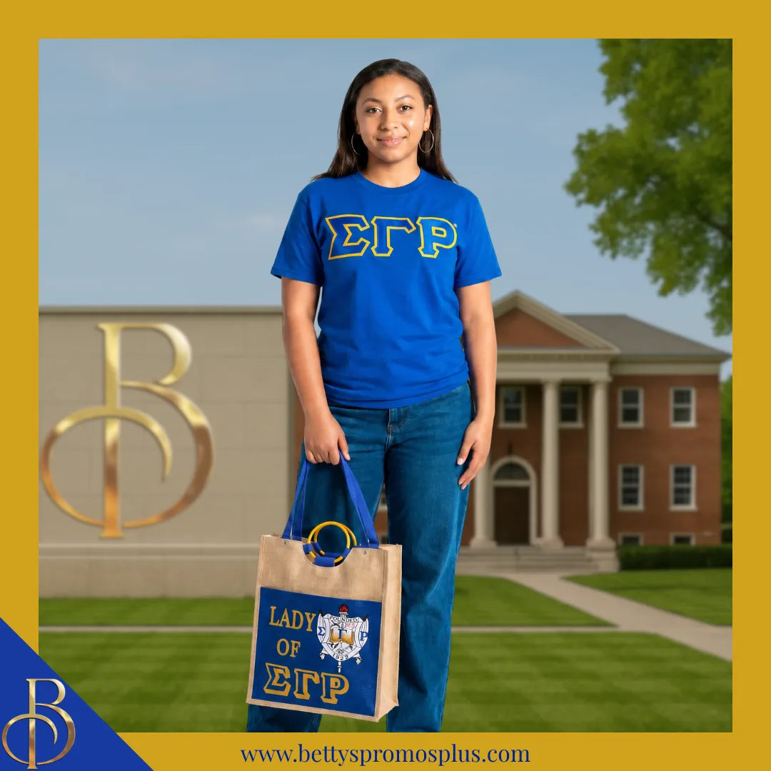 Sigma Gamma Rho Lady of ΣΓΡ Sorority Jute Bag-Sigma Gamma Rho Paraphernalia-Sigma Gamma Rho Purses-Betty's Promos Plus