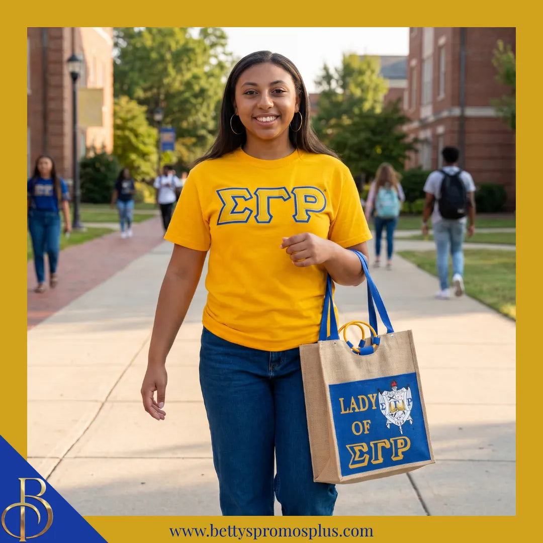 Sigma Gamma Rho Lady of ΣΓΡ Sorority Jute Bag-Sigma Gamma Rho Paraphernalia-Sigma Gamma Rho Purses-Betty's Promos Plus