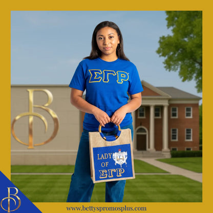 Sigma Gamma Rho Lady of ΣΓΡ Sorority Jute Bag-Sigma Gamma Rho Paraphernalia-Sigma Gamma Rho Purses-Betty's Promos Plus
