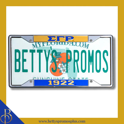 Sigma Gamma Rho ΣΓΡ 1922 Chrome Laser Engraved Mirrored Acrylic Auto Tag License Plate Frame-Blue Bottom-Sigma Gamma Rho Paraphernalia-Sigma Gamma Rho Auto Tag Frame-Betty's Promos Plus