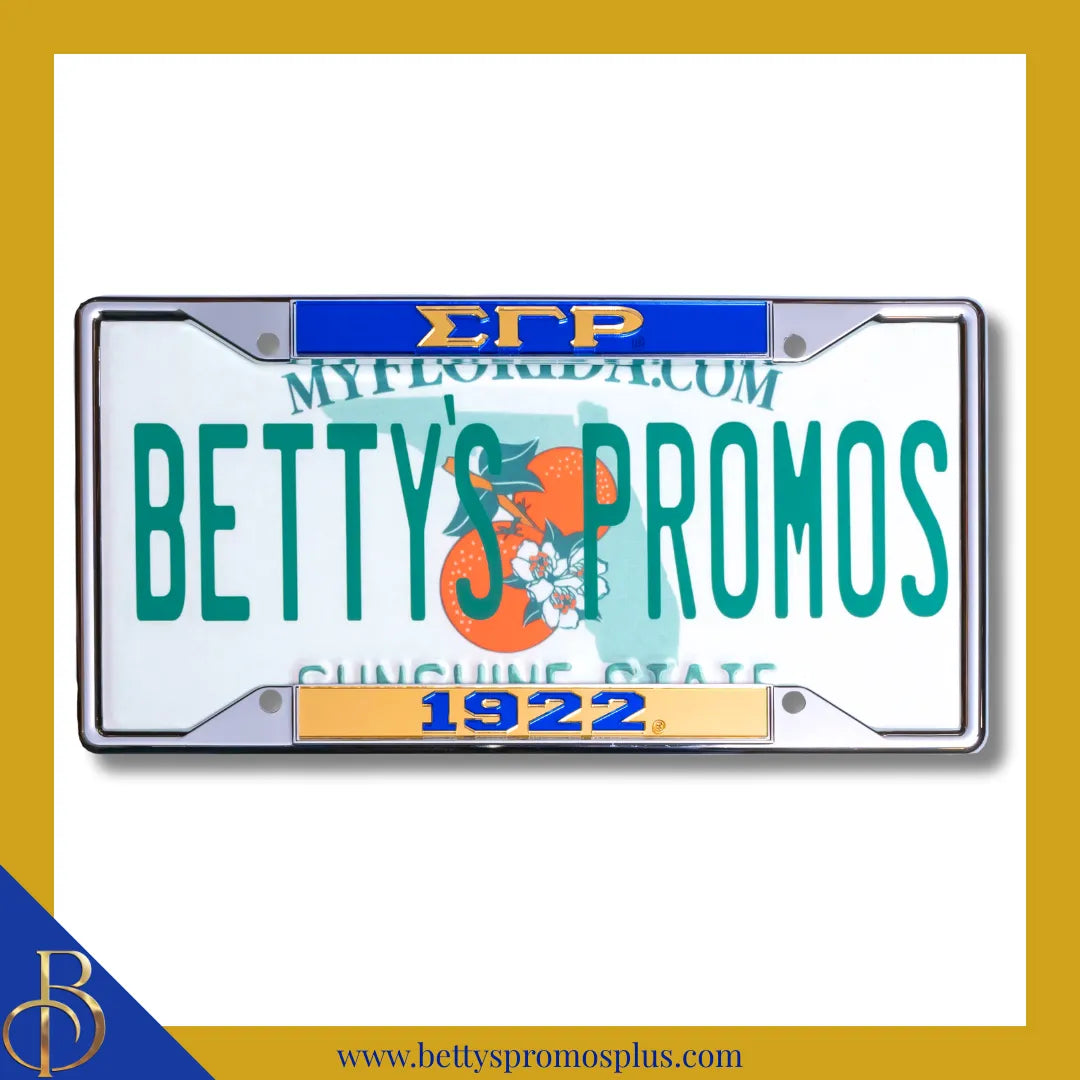 Sigma Gamma Rho ΣΓΡ 1922 Chrome Laser Engraved Mirrored Acrylic Auto Tag License Plate Frame-Sigma Gamma Rho Paraphernalia-Sigma Gamma Rho Auto Tag Frame-Betty's Promos Plus
