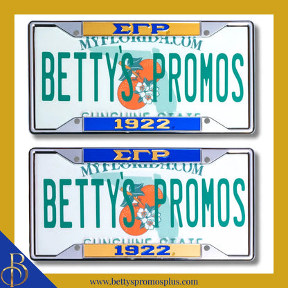 Sigma Gamma Rho ΣΓΡ 1922 Chrome Laser Engraved Mirrored Acrylic Auto Tag License Plate Frame-Sigma Gamma Rho Paraphernalia-Sigma Gamma Rho Auto Tag Frame-Betty's Promos Plus