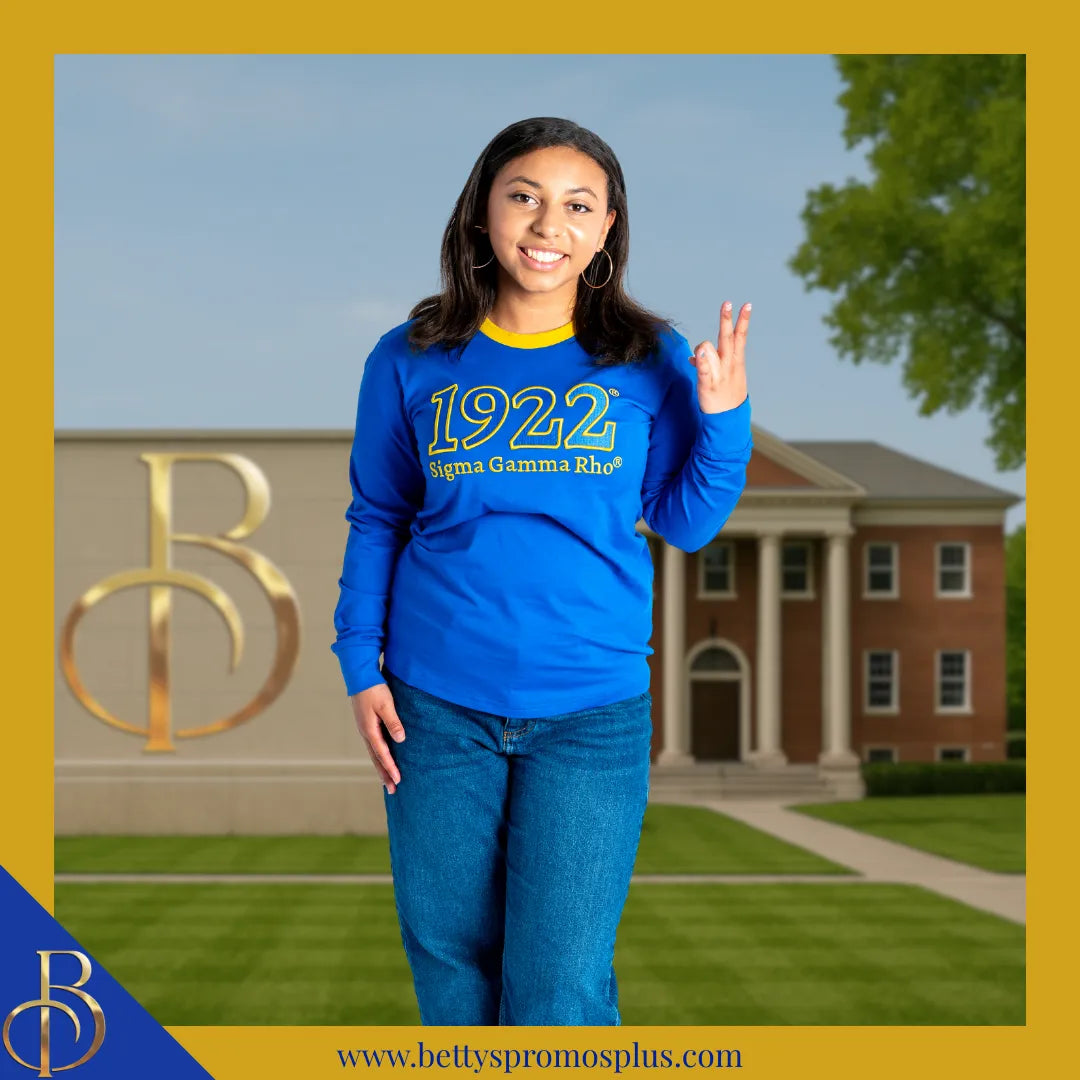 Sigma Gamma Rho ΣΓΡ 1922 Embroidered Long Sleeve T-Shirt-Sigma Gamma Rho Paraphernalia-Sigma Gamma Rho T-Shirts-Betty's Promos Plus