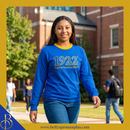 Sigma Gamma Rho ΣΓΡ 1922 Embroidered Long Sleeve T-Shirt-Sigma Gamma Rho Paraphernalia-Sigma Gamma Rho T-Shirts-Betty's Promos Plus