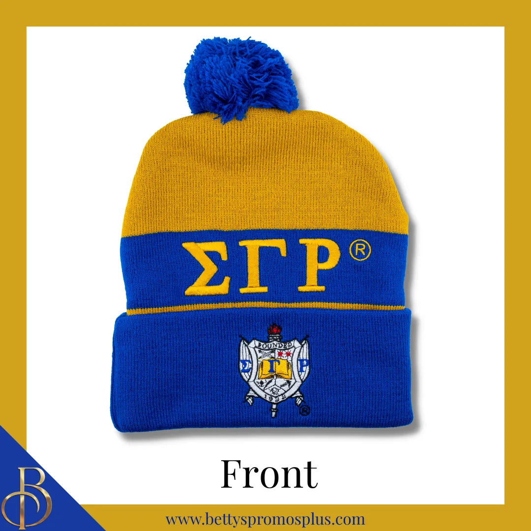 Sigma Gamma Rho ΣΓΡ 1922 Embroidered Shield Knit Crest Beanie-Blue-Sigma Gamma Rho Paraphernalia-Sigma Gamma Rho Hats-Betty's Promos Plus