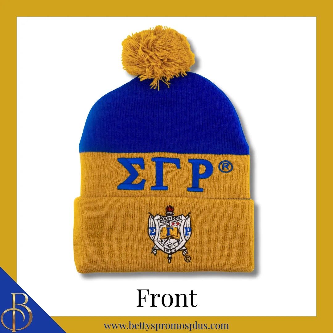 Sigma Gamma Rho ΣΓΡ 1922 Embroidered Shield Knit Crest Beanie-Gold-Sigma Gamma Rho Paraphernalia-Sigma Gamma Rho Hats-Betty's Promos Plus