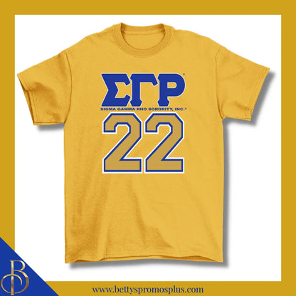 Sigma Gamma Rho ΣΓΡ 22 Screen Printed T-Shirt-Gold-Small-Sigma Gamma Rho Paraphernalia-Sigma Gamma Rho T-Shirts-Betty's Promos Plus