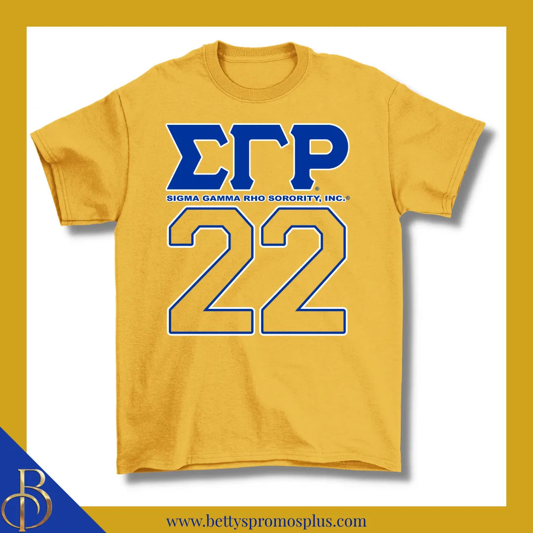Sigma Gamma Rho ΣΓΡ 22 Screen Printed T-Shirt-Gold-Small-Sigma Gamma Rho Paraphernalia-Sigma Gamma Rho T-Shirts-Betty's Promos Plus