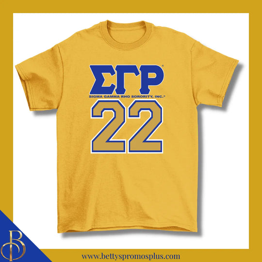 Sigma Gamma Rho ΣΓΡ 22 Screen Printed T-Shirt-Gold-Small-Sigma Gamma Rho Paraphernalia-Sigma Gamma Rho T-Shirts-Betty's Promos Plus